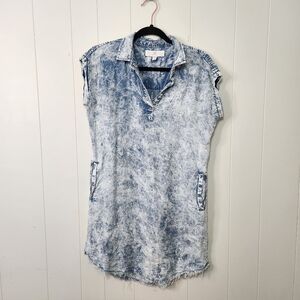 Thread & Supply Acid Wash Chambray Shirt Mini Dress Pockets Coastal Denim Xs
